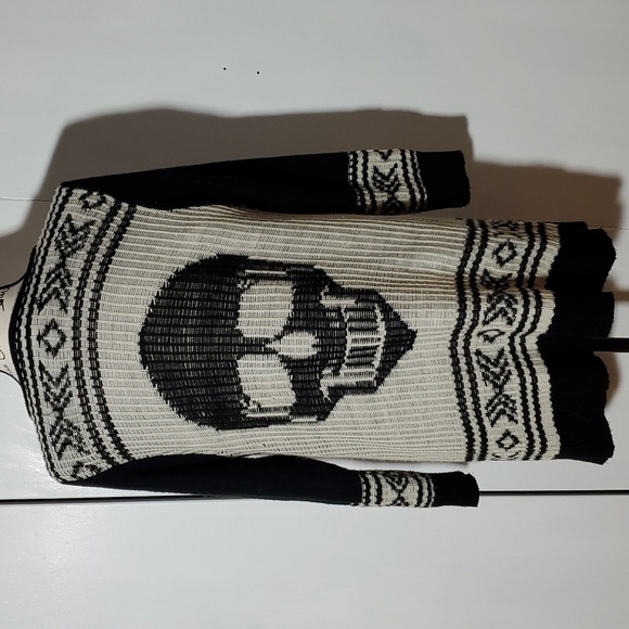 RD Style Sweaters - RD Style- Womens Black/Cream Skull Open Cardigan Goth Grunge Punk Sz.Medium